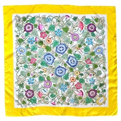 Gucci Iconic Yellow Border Lattice Floral Printed Square Silk Scarf