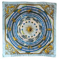 Hermes "Astrologie Forever" Blue Horoscope Print Silk Twill Scarf, 1990s