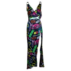 Moschino Couture SS Neon Sign Novelty Print Silk Gown, 2016