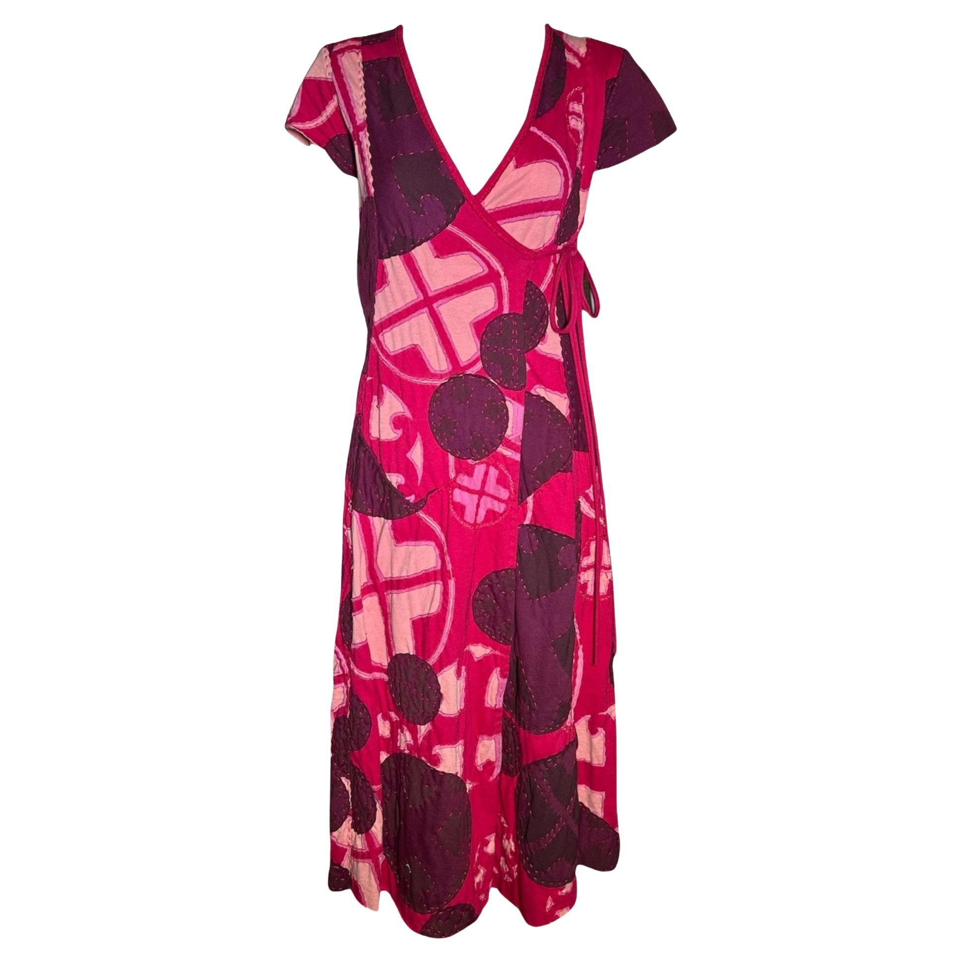 Project Alabama Magenta Patchwork Geometric Design Wrap Dress, 2000s