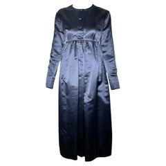 JAX Glamorous Black Satin Baby Doll Full Length Evening Coat, 1960s