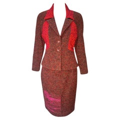 Christian Lacroix Red Boucle and Loop Knit Skirt Suit, 1990s