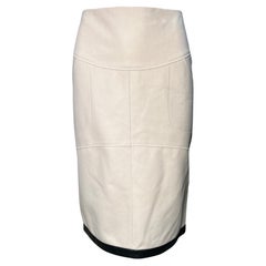 Tom Ford Cream Fleece Wool Skirt And Black Leather Trim, 2000s