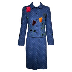 Moschino Y2K Cheap and Chic Wool Velvet Flowers Suit Ensemble New/Old