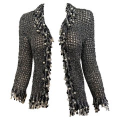 Loris Azzaro Attributed Metallic Cardigan with Beaded Fringe, 1970s