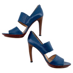 Bottega Veneta Blue and Brown Leather Sandal Heels, New, 2010s