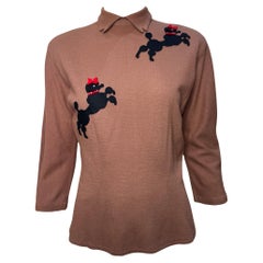 RARE Poodle Appliqué Mocha Brown Collared Blouse, 1950s