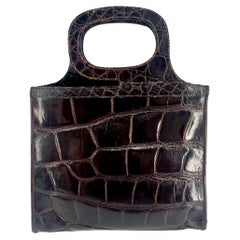 Mahogany Brown Mod Embossed Crocodile Leather Purse, 1960s