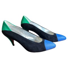 Autographed Andrea Pfister Color-Block Suede and Leather Pumps, 1980s