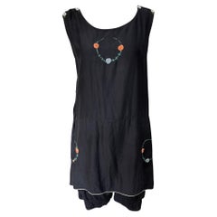 Black Cotton Swimsuit with Floral Embroidery, 1920s