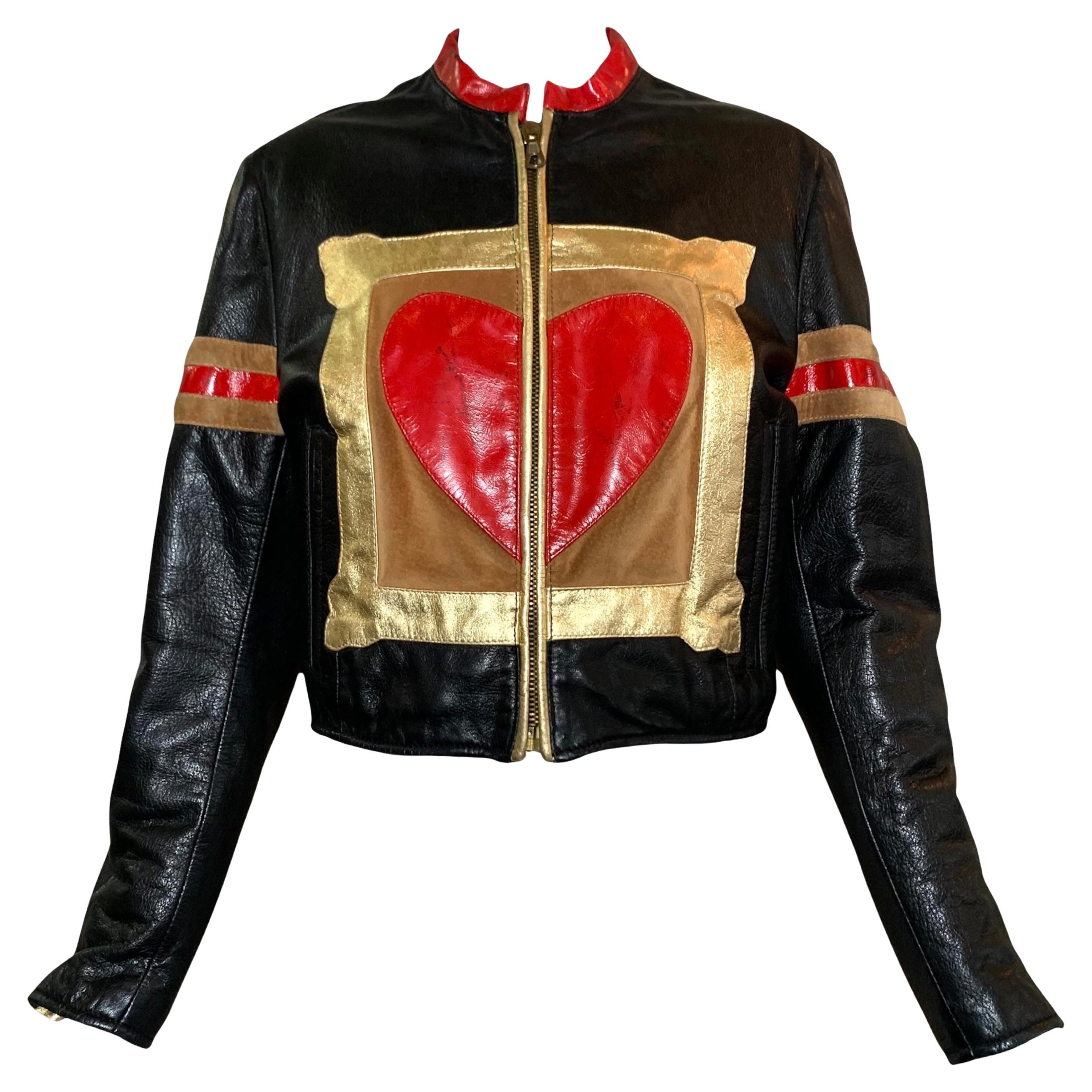 Blouson bombardier en cuir "Art Is Love" de la saison F/H de Moschino, 1990/1991