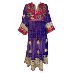 Afghani 1970's Purple Velvet Intricately Embroidered Kuchi Dress