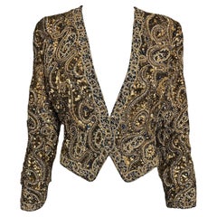 Galanos Brown & Gold Heavily Embellished Spenser Cut Evening Jacket, 1980s