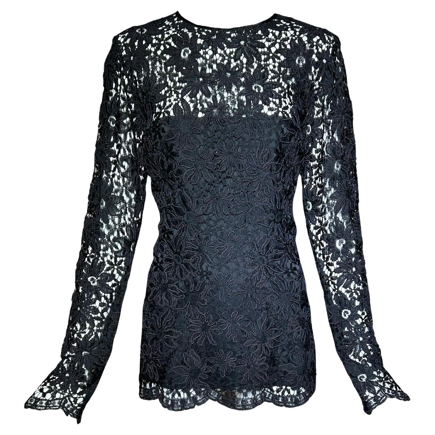 Yves Saint Laurent Schwarze Guipure-Haute-Couture-Spitzenbluse, 1990er Jahre
