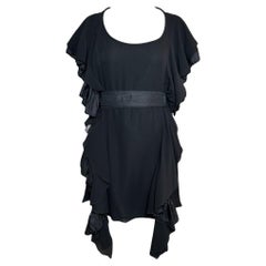 Robert Normand Early Avant-Garde Ruffle Black Belted Dress, 2000s