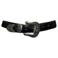 Al Beres Black Reptile Western Belt with Abalone Buckle, 1980s