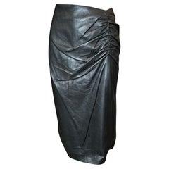Tom Ford for Gucci F/W Ruched Waist Lanskin Leather Midi Skirt, 2002