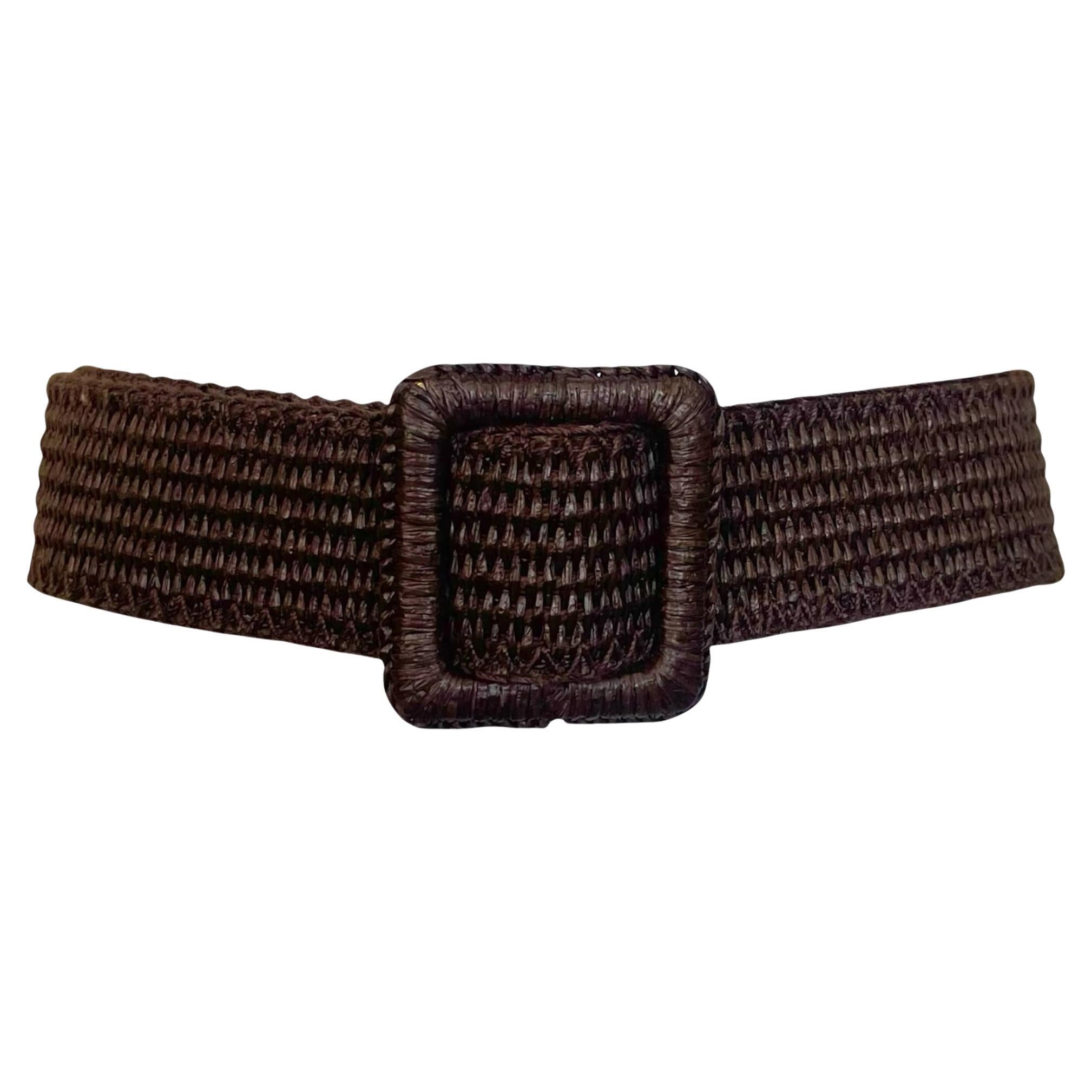 Yves Saint Laurent Rive Gauche Ceinture Safari en raphia tissé marron, années 1990