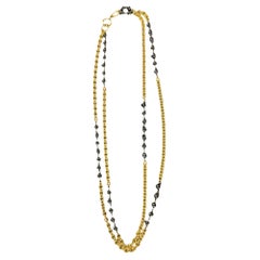 Chanel Gold Toned Black Bead Two Strand Necklace, 1984