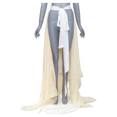 JEAN PAUL KNOTT cream hand-rolled pure chiffon silk white ribbon wrap skirt