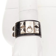 HERMES: collar para perro y pulsera tipo brazalete de piel brillante con escamas y tachuelas de paladio