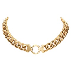 Collar gargantilla raro de CELINE, diseñado por Phoebe Philo, de latón en tono natural, con eslabones gruesos tipo «curb» y cierre de lazo