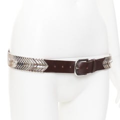 ISABEL MARANT 2021 Tehora brown calfskin leather silver chevron westernbelt 85cm