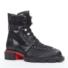 CHRISTIAN LOUBOUTIN Our Macademia Flat Toile coated canvas up combat boot US10