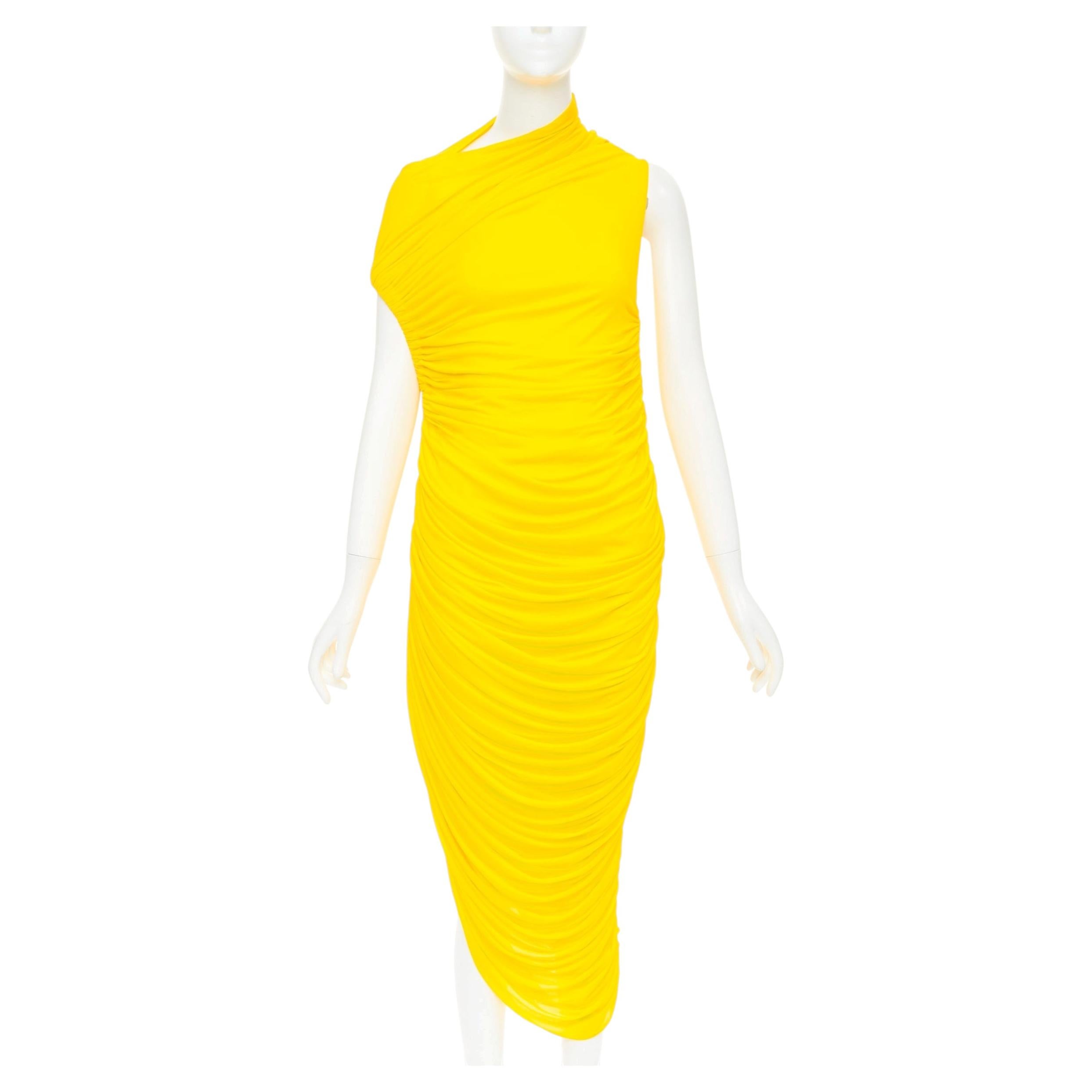 FERRAGAMO Maximilian Davis 2023 Runway yellow asymmetric ruched dress IT40 S For Sale