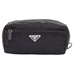 PRADA Re-Nylon saffiano leather silver triangle logo cosmetic travel pouch case