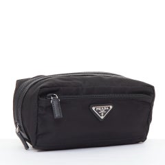 PRADA Re-Nylon saffiano leather silver triangle logo cosmetic travel pouch case