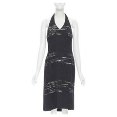LUISA BECCARIA black wool tweed gold silver sequins embroidered dress IT42 M