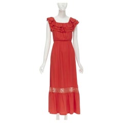 ALICE OLIVIA frayed edge ruffle collar lace trim maxi dress US2 S