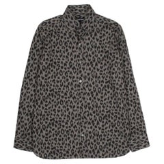 Tom Ford Men's Leopard Print Shirt L Grey Black Cotton Lyocell