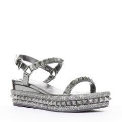 CHRISTIAN LOUBOUTIN Pyraclou 60 Anthracite metallic studded espadrille sandal