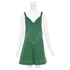 VALENTINO green contrast topstitch V neck silk lining sleeveless mini dress IT40