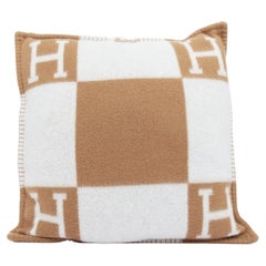HERMES Avalon Small Model ecru camel merino wool cashmere jacquard pillow PM