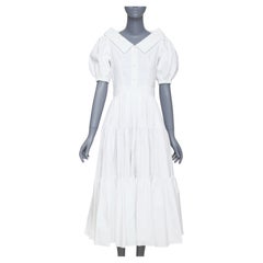 ALEXANDER MCQUEEN: abito midi in cotone bianco con maniche a sbuffo e colletto esagerato IT40