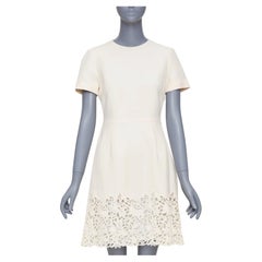 VALENTINO 2018 Bridal Couture Crepe macrame lace hem short sleeve dress IT40 S