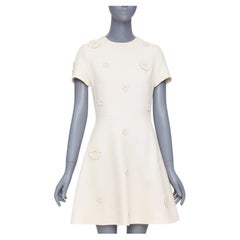 VALENTINO 2017 Bridal Crepe Couture ivory 3D floral applique cocktail dress IT40