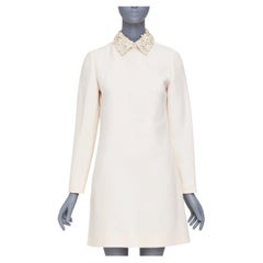 VALENTINO 2014 Bridal Crepe Couture detachable leather petal collar dress IT40 S