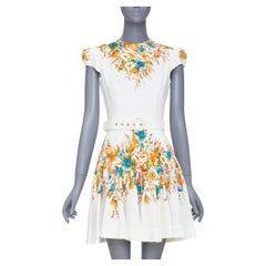 ZIMMERMANN Estelle white linen multicolor floral print belted mini dress Sz.1 XS