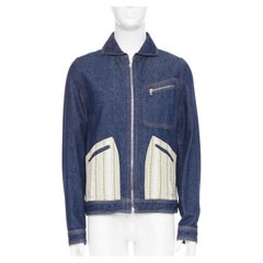 WALES BONNER Miles contrast stripe pocket raw blue multi denim outerwear IT46 S