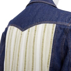 WALES BONNER Miles contrast stripe pocket raw blue multi denim outerwear IT46 S