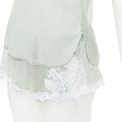 LA PERLA Maison pale green lace trim silk blend pajama camisole shorts set FR38