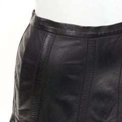 OSCAR DE LA RENTA black genuine leather silk lined paneled fit flare skirt US0