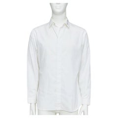 DIOR HOMME white cotton black scribble embroidered collar dress shirt EU39 M