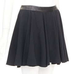 SAINT LAURENT 2012 leather trim waist acetate blend mini flutter skirt FR36 S