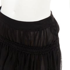 JOHN GALLIANO Gonna black 100% shirred silk laser cut holes prairie skirt FR36 S