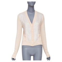 NINA RICCI silver metallic foil panel beige cashmere silk cardigan sweater IT40